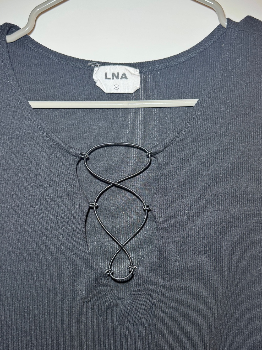 LNA Black Short-Sleeve Lace-Up Front Tee - Picture 4 of 5